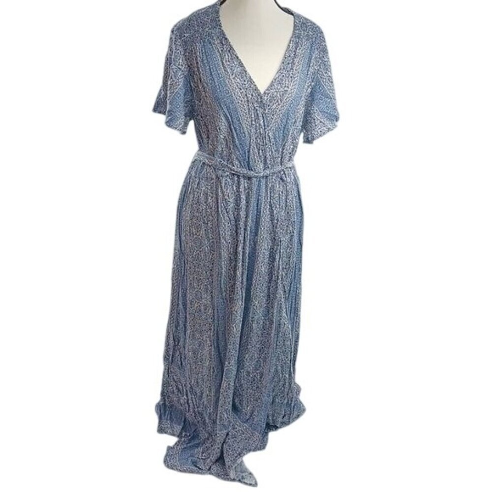 Knox Rose Womens Blue Boho Maxi Dress XS Floral Wrap Style New